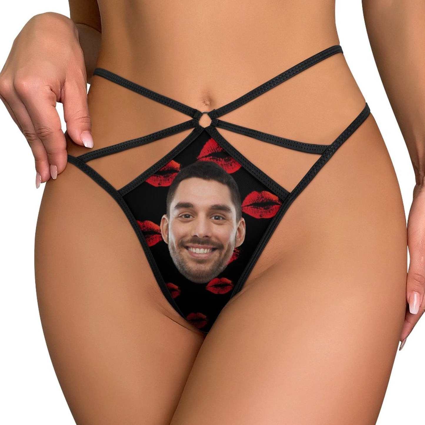 FacePajamas Women Underwear-1YN-SDS Custom Face Sexy Thongs T-Back Underwear for Women Personalized Red Lips Women's G-String Panties