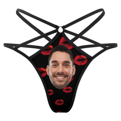 FacePajamas Women Underwear-1YN-SDS Custom Face Sexy Thongs T-Back Underwear for Women Personalized Red Lips Women's G-String Panties