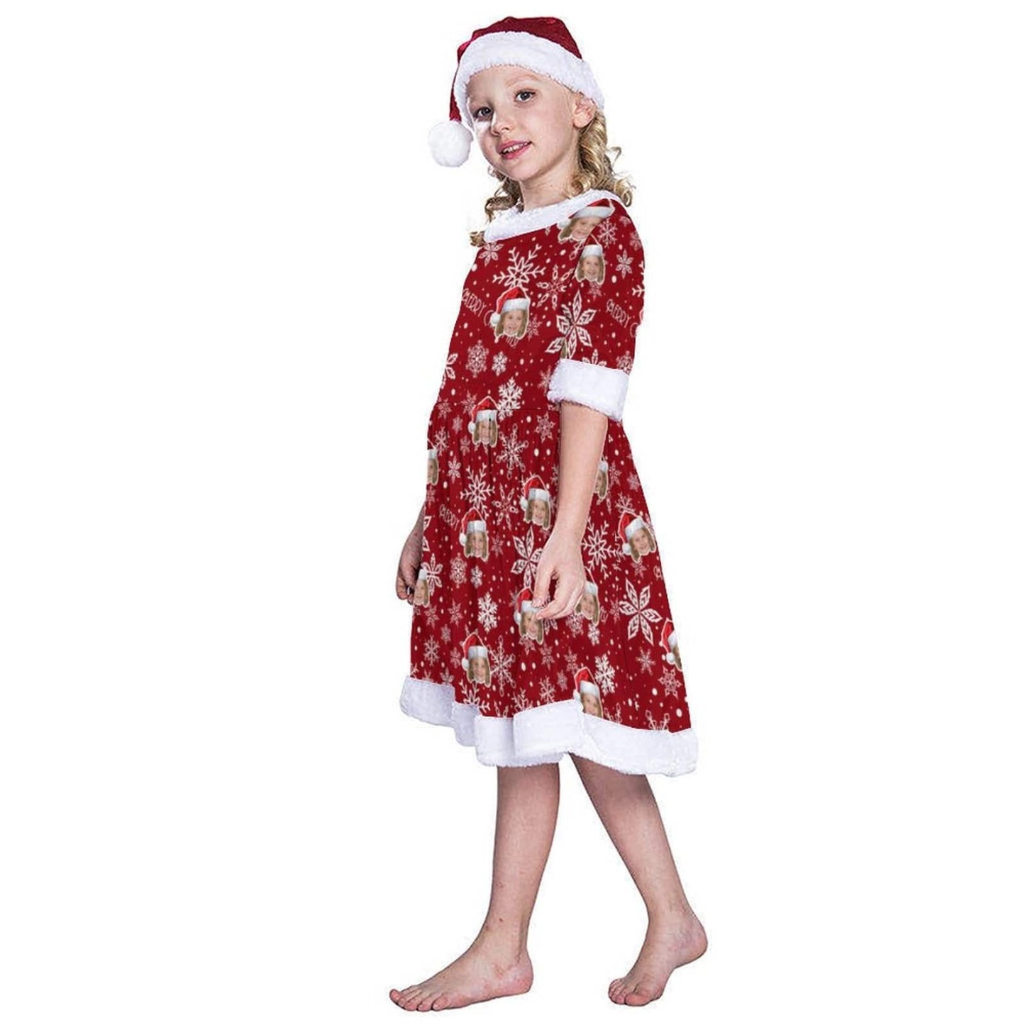 FacePajamas Christmas Dress-2ML-SDS Custom Face Snowflake Red Chrismas Nightdress Personalized Christmas Dress Pajamas For Girls