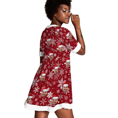 FacePajamas Christmas Dress-2ML-SDS Custom Face Snowflake Red Hat Chrismas Nightdress Personalized Women's Christmas Dress Pajamas