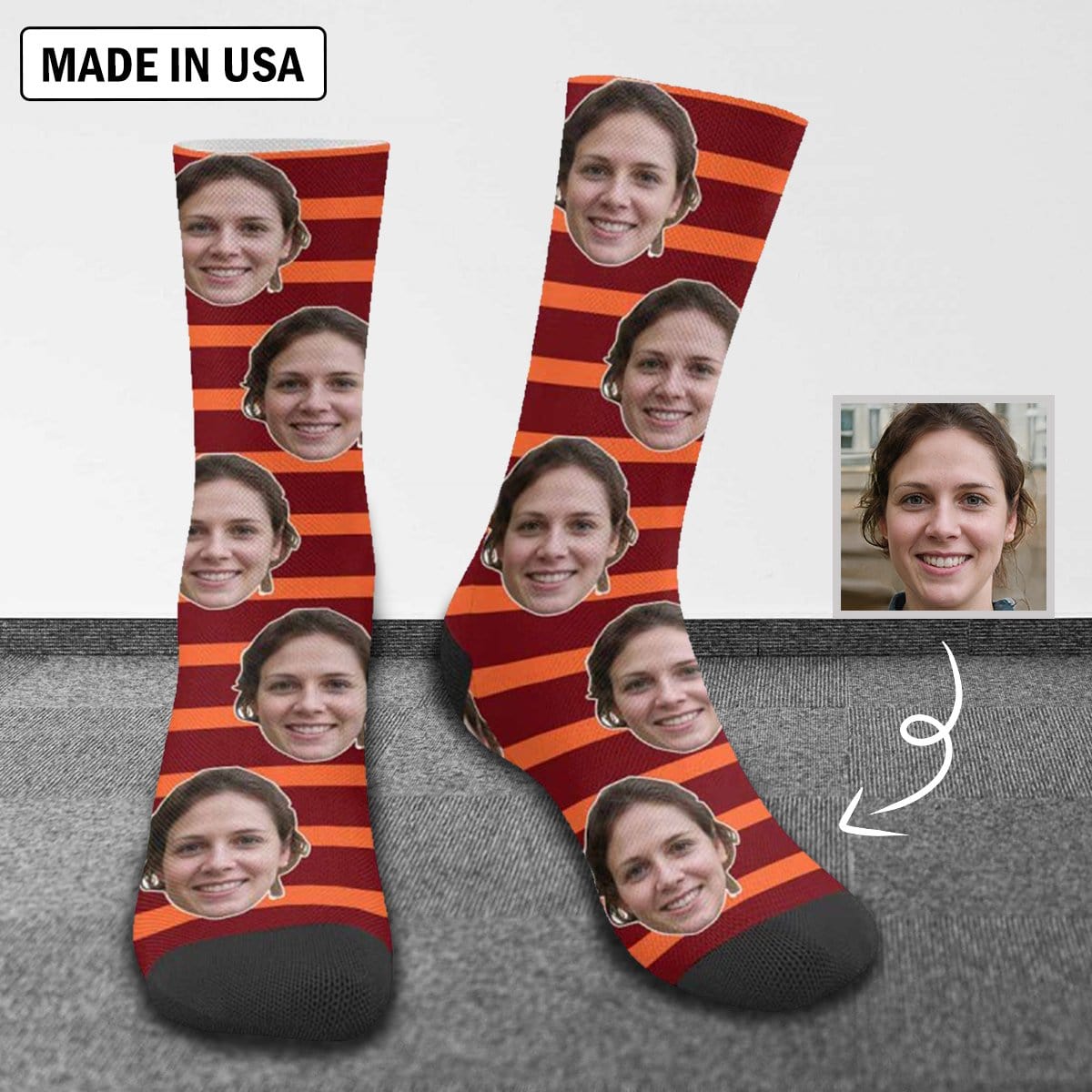 FacePajamas Sublimated Crew Socks Custom Face Stripes Socks Personalized Photo Sublimated Crew Socks Unisex Gift for Men Women