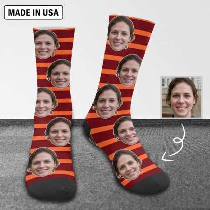 FacePajamas Sublimated Crew Socks Custom Face Stripes Socks Personalized Photo Sublimated Crew Socks Unisex Gift for Men Women