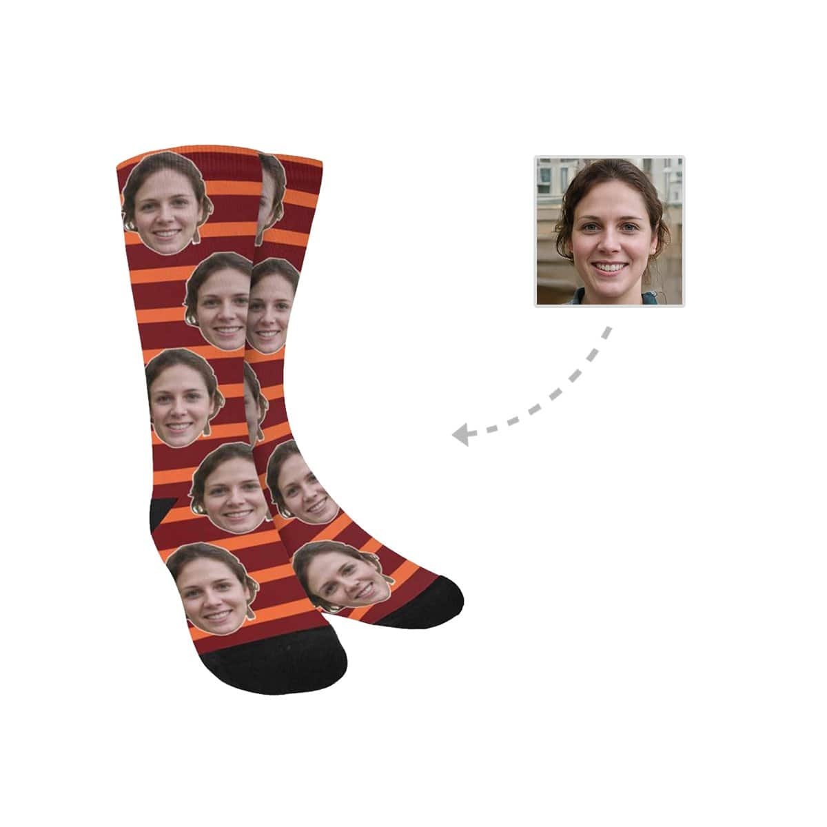 FacePajamas Sublimated Crew Socks Custom Face Stripes Socks Personalized Photo Sublimated Crew Socks Unisex Gift for Men Women
