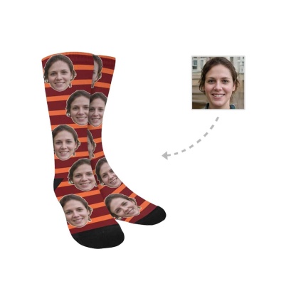 FacePajamas Sublimated Crew Socks Custom Face Stripes Socks Personalized Photo Sublimated Crew Socks Unisex Gift for Men Women
