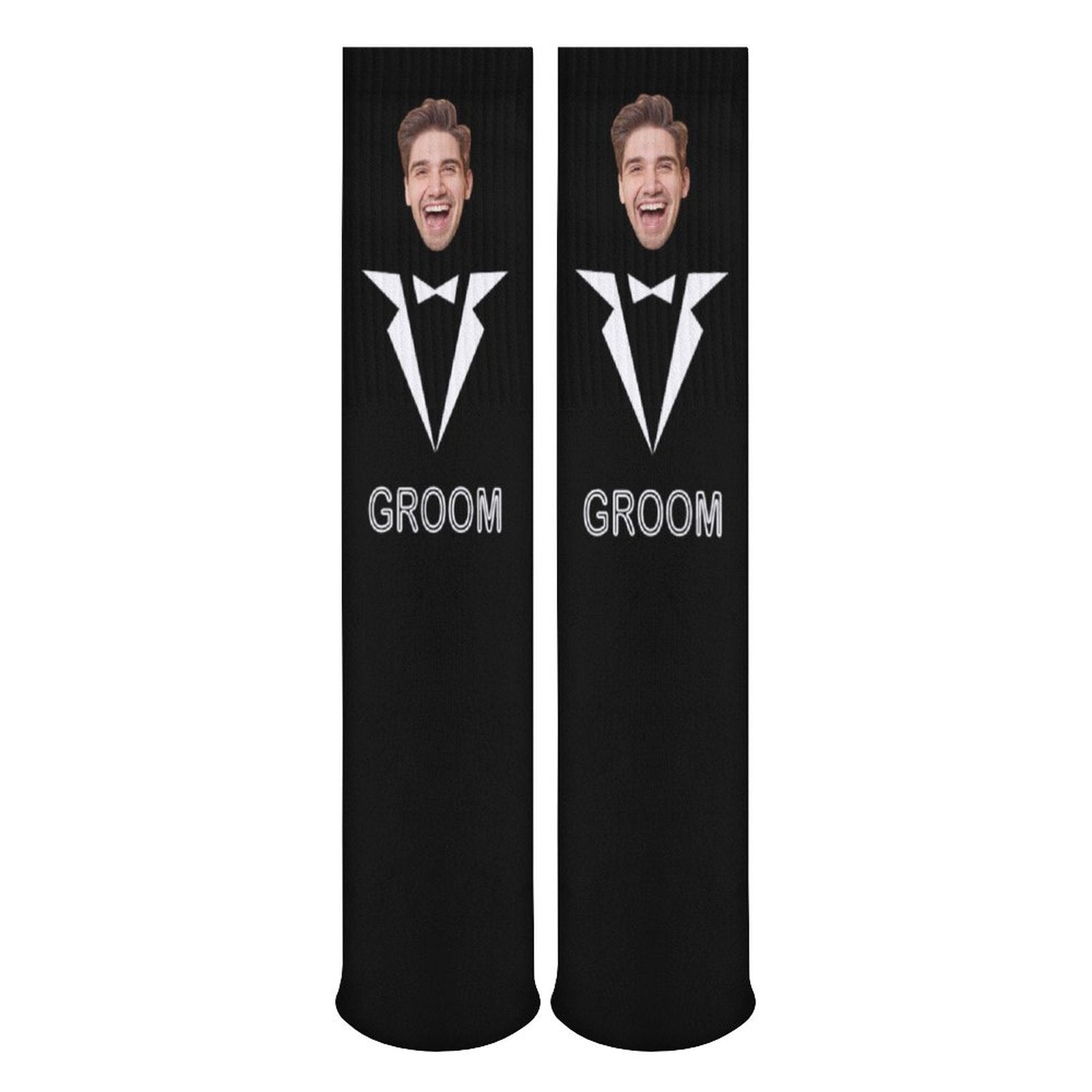 FacePajamas Sublimated Crew Socks-2WH-SDS Custom Face Sublimated Crew Socks Black Background Socks Personalized Funny Photo Socks Gift