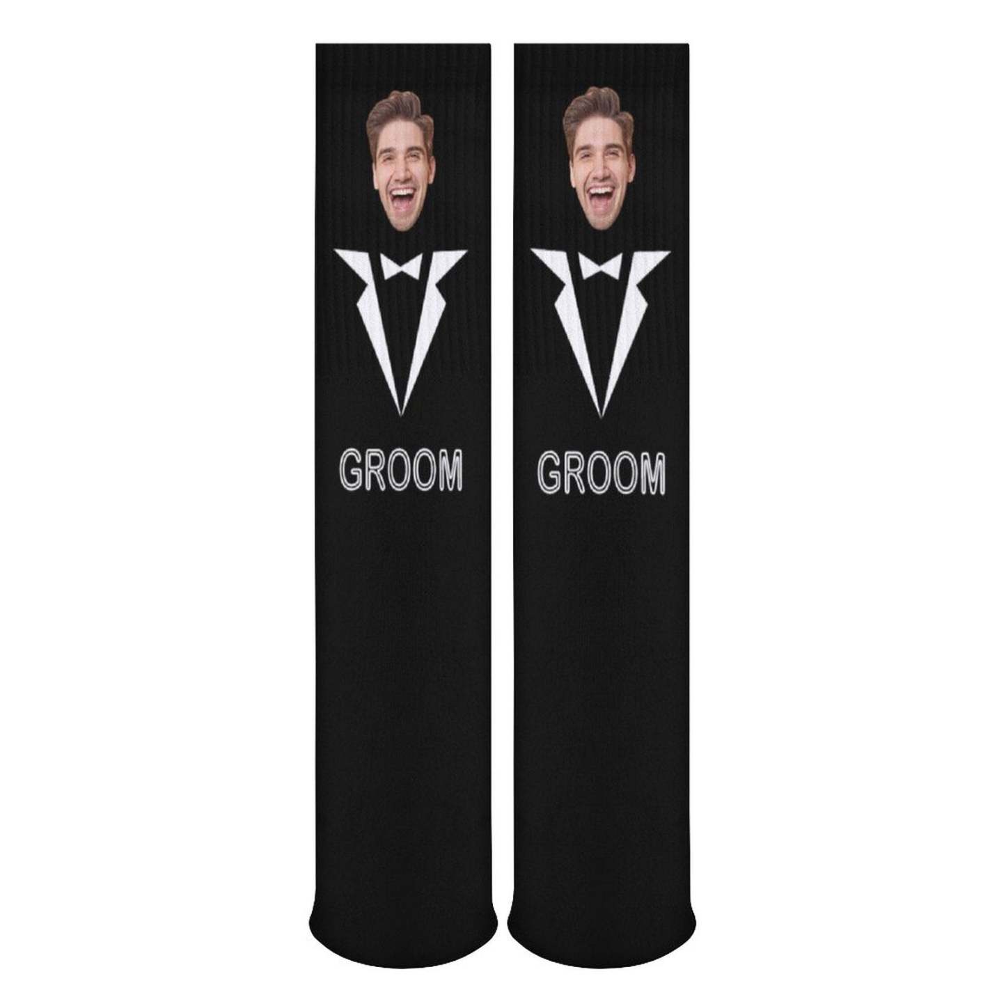 FacePajamas Sublimated Crew Socks-2WH-SDS Custom Face Sublimated Crew Socks Black Background Socks Personalized Funny Photo Socks Gift