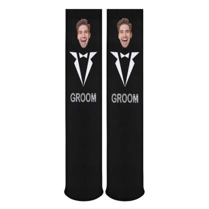 FacePajamas Sublimated Crew Socks-2WH-SDS Custom Face Sublimated Crew Socks Black Background Socks Personalized Funny Photo Socks Gift