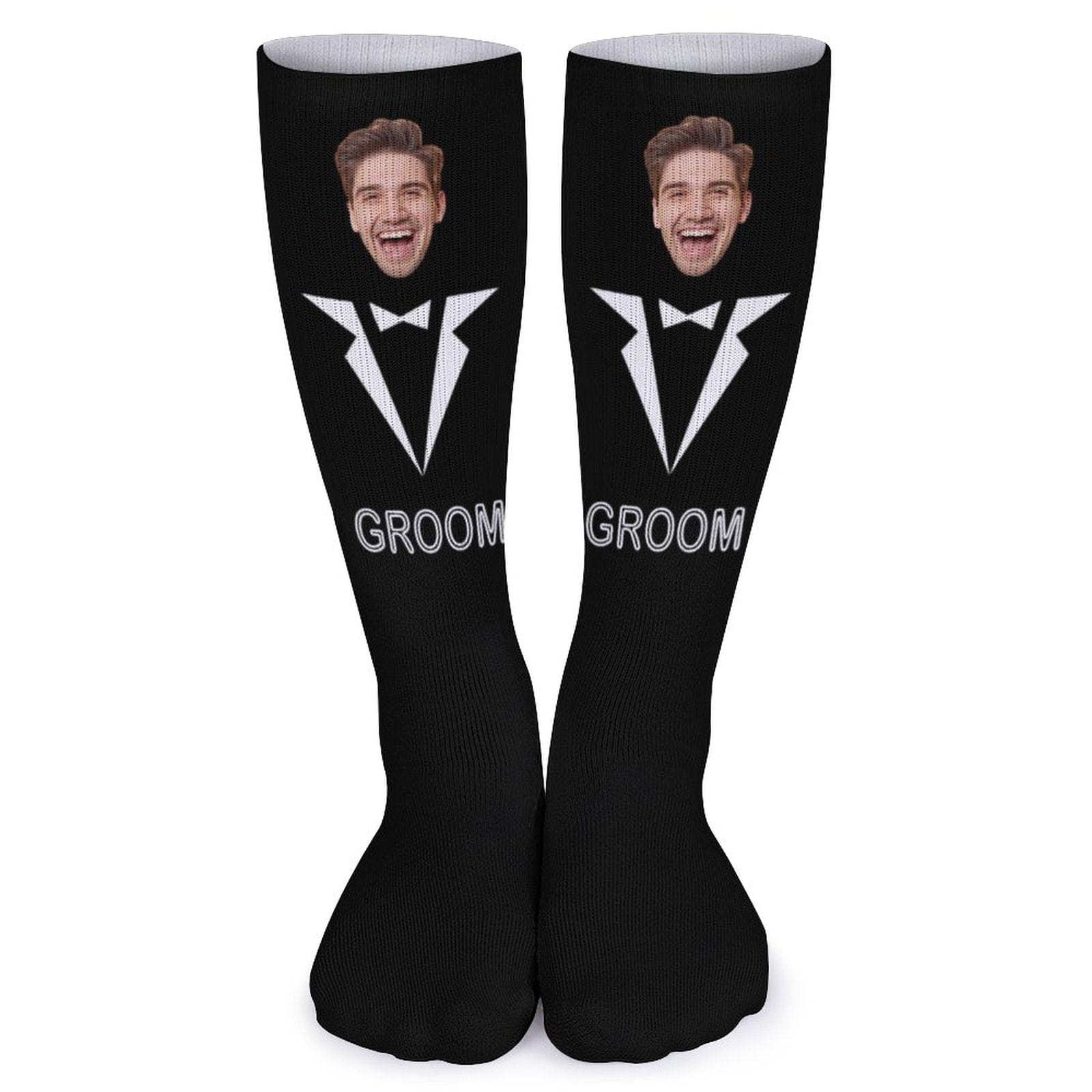 FacePajamas Sublimated Crew Socks-2WH-SDS Custom Face Sublimated Crew Socks Black Background Socks Personalized Funny Photo Socks Gift
