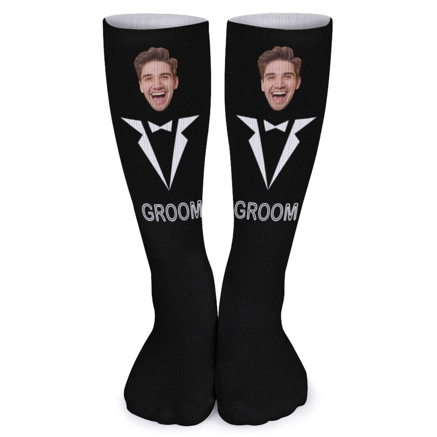 FacePajamas Sublimated Crew Socks-2WH-SDS Custom Face Sublimated Crew Socks Black Background Socks Personalized Funny Photo Socks Gift