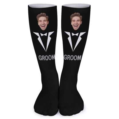 FacePajamas Sublimated Crew Socks-2WH-SDS Custom Face Sublimated Crew Socks Black Background Socks Personalized Funny Photo Socks Gift