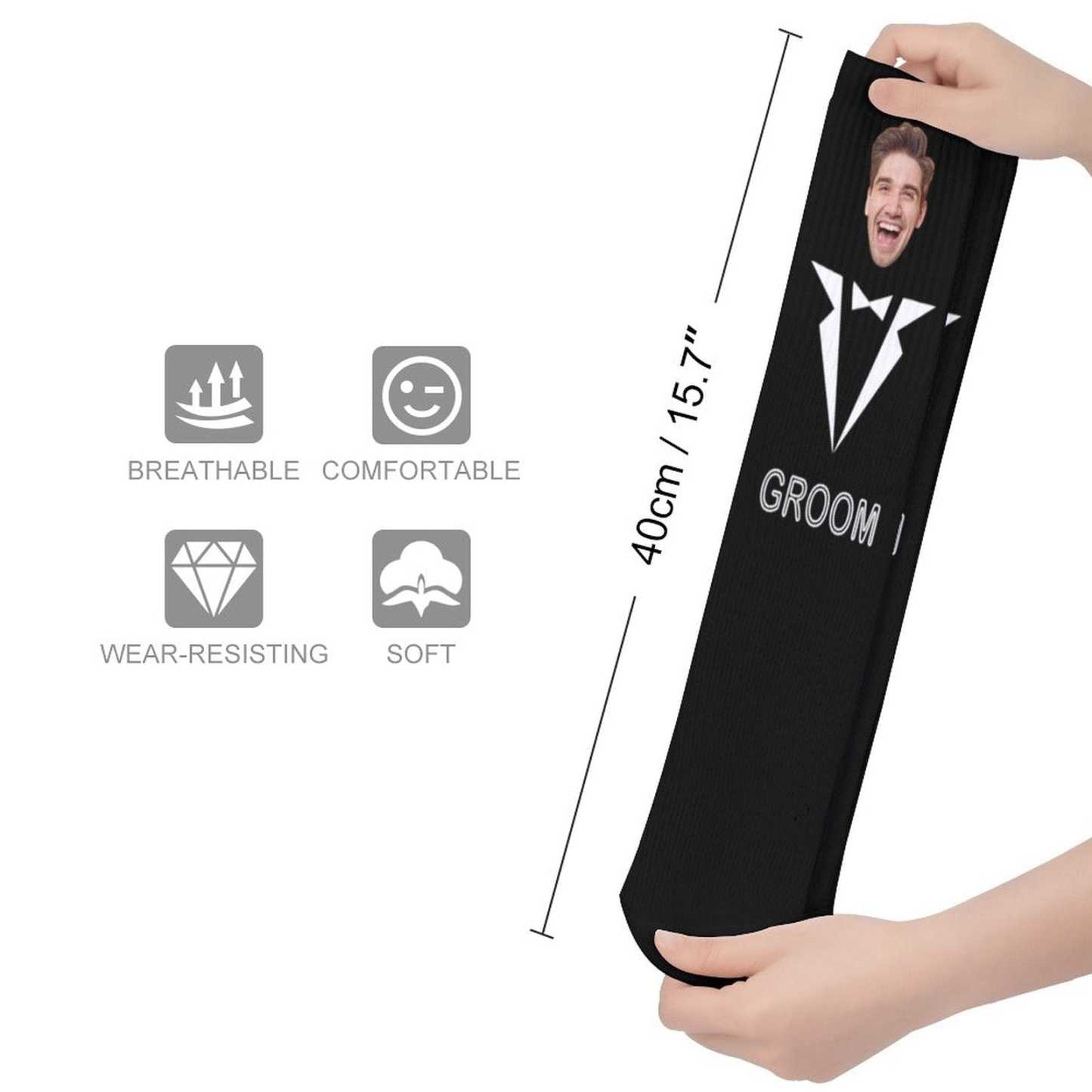 FacePajamas Sublimated Crew Socks-2WH-SDS Custom Face Sublimated Crew Socks Black Background Socks Personalized Funny Photo Socks Gift