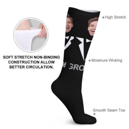 FacePajamas Sublimated Crew Socks-2WH-SDS Custom Face Sublimated Crew Socks Black Background Socks Personalized Funny Photo Socks Gift