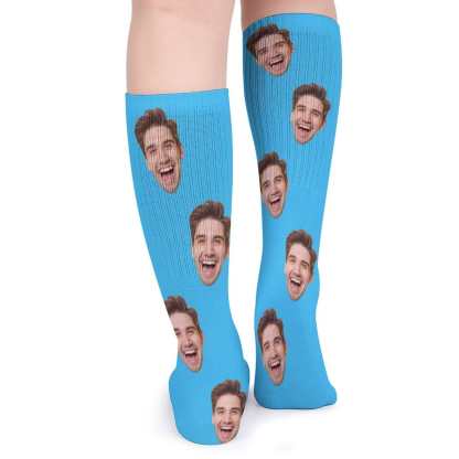 FacePajamas Sublimated Crew Socks-2WH-SDS Custom Face Sublimated Crew Socks Blue Background Socks Personalized Funny Photo Socks Gift