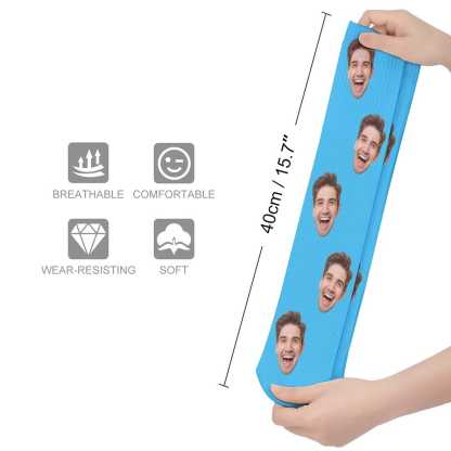 FacePajamas Sublimated Crew Socks-2WH-SDS Custom Face Sublimated Crew Socks Blue Background Socks Personalized Funny Photo Socks Gift