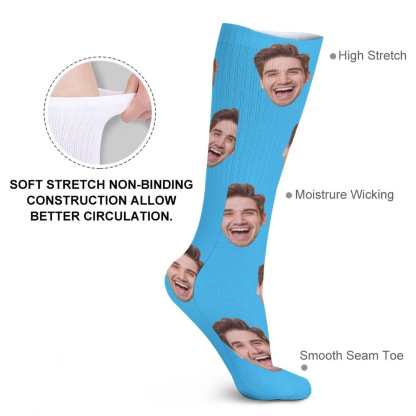 FacePajamas Sublimated Crew Socks-2WH-SDS Custom Face Sublimated Crew Socks Blue Background Socks Personalized Funny Photo Socks Gift