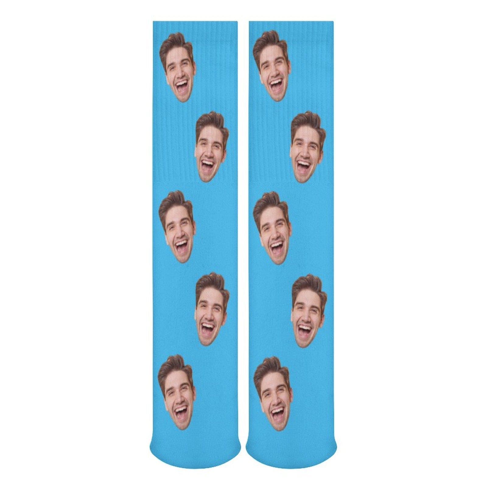FacePajamas Sublimated Crew Socks-2WH-SDS Custom Face Sublimated Crew Socks Blue Background Socks Personalized Funny Photo Socks Gift
