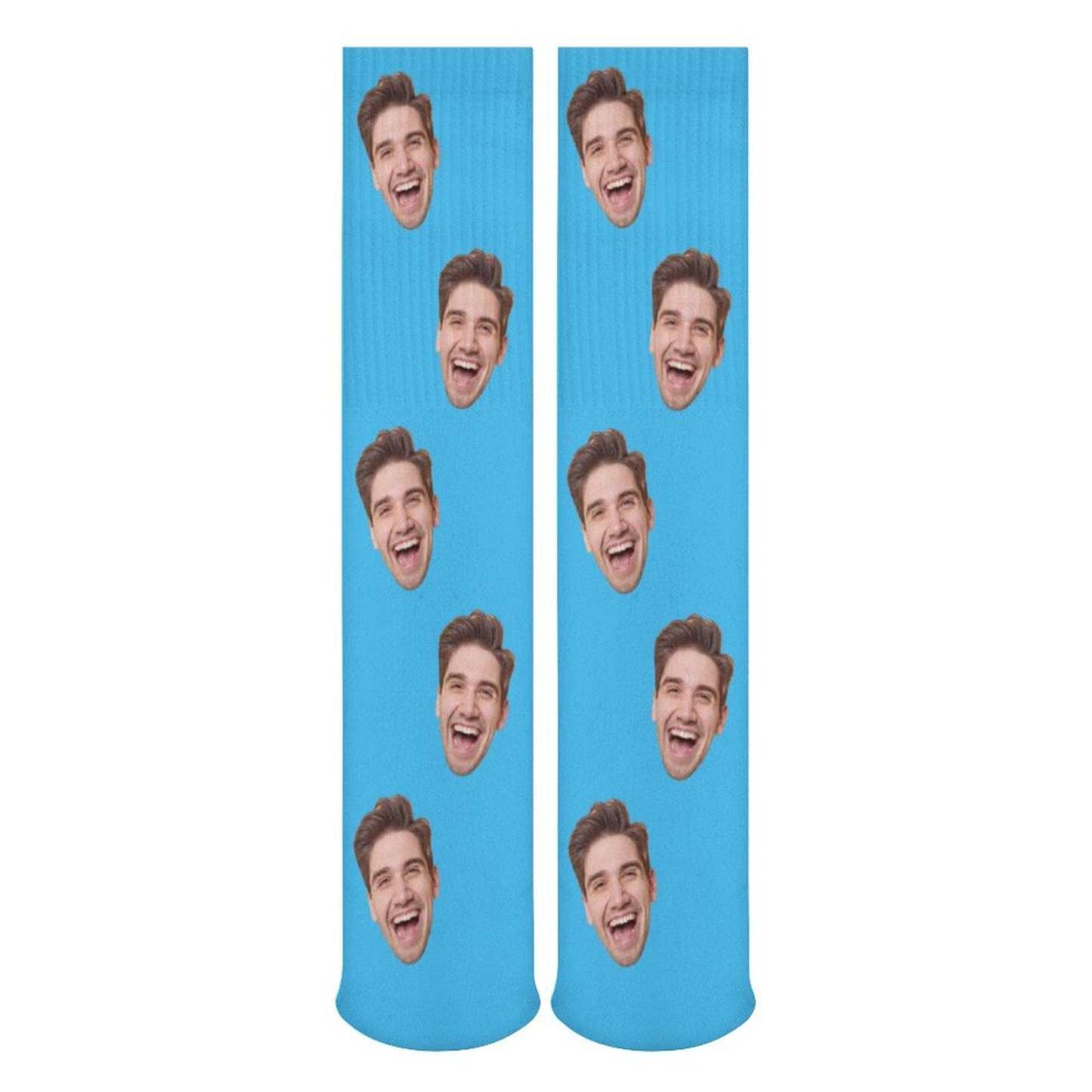 FacePajamas Sublimated Crew Socks-2WH-SDS Custom Face Sublimated Crew Socks Blue Background Socks Personalized Funny Photo Socks Gift