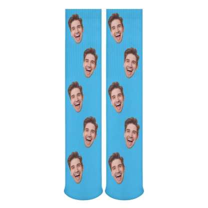 FacePajamas Sublimated Crew Socks-2WH-SDS Custom Face Sublimated Crew Socks Blue Background Socks Personalized Funny Photo Socks Gift