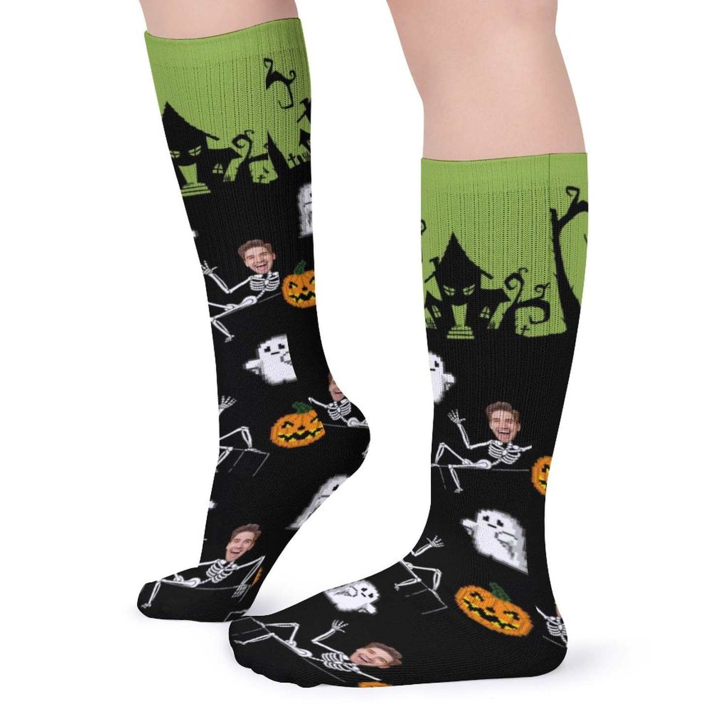 FacePajamas Sublimated Crew Socks-2WH-SDS Custom Face Sublimated Crew Socks Halloween Socks Personalized Funny Photo Socks Gift