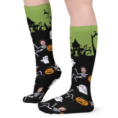 FacePajamas Sublimated Crew Socks-2WH-SDS Custom Face Sublimated Crew Socks Halloween Socks Personalized Funny Photo Socks Gift