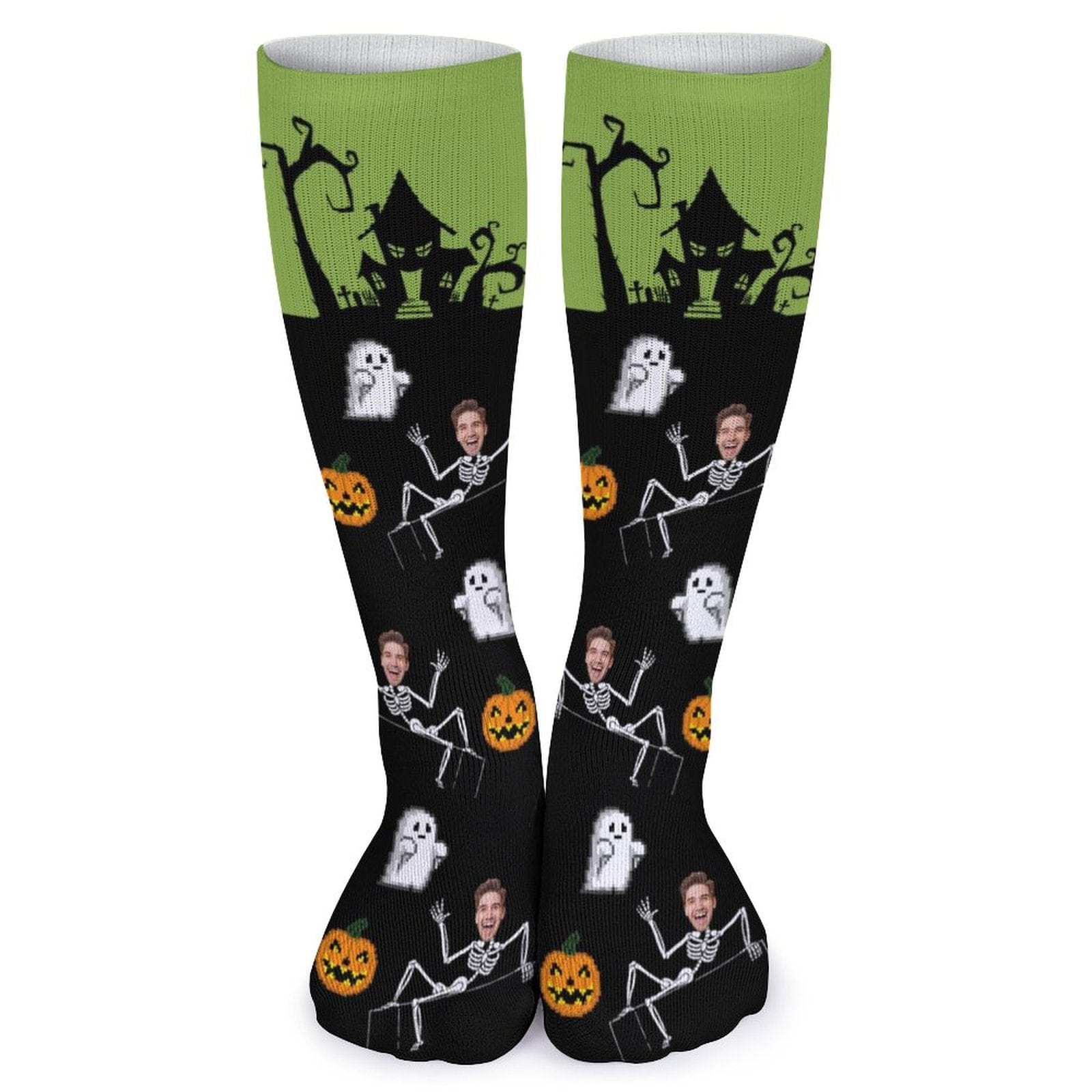 FacePajamas Sublimated Crew Socks-2WH-SDS Custom Face Sublimated Crew Socks Halloween Socks Personalized Funny Photo Socks Gift