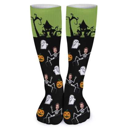 FacePajamas Sublimated Crew Socks-2WH-SDS Custom Face Sublimated Crew Socks Halloween Socks Personalized Funny Photo Socks Gift