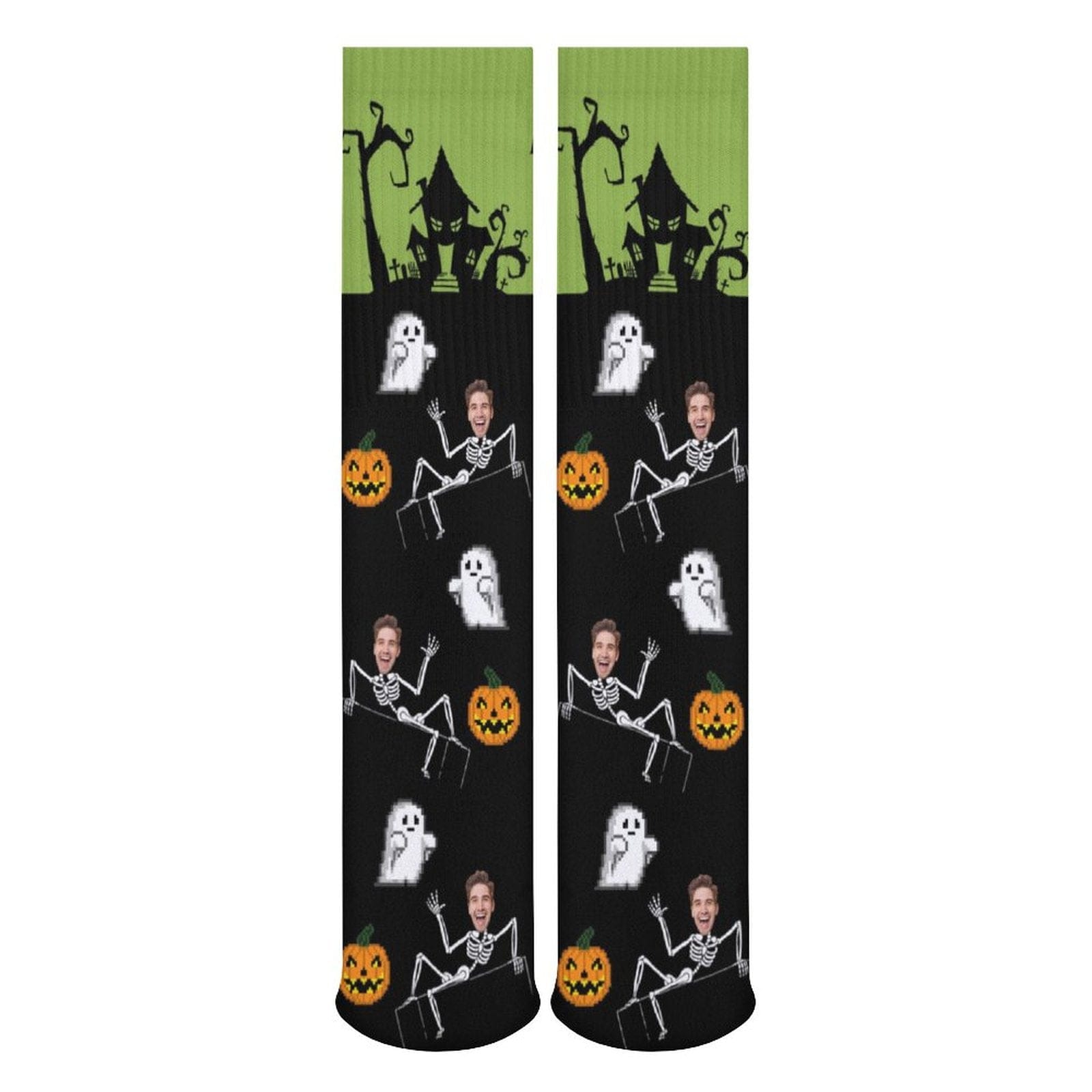 FacePajamas Sublimated Crew Socks-2WH-SDS Custom Face Sublimated Crew Socks Halloween Socks Personalized Funny Photo Socks Gift