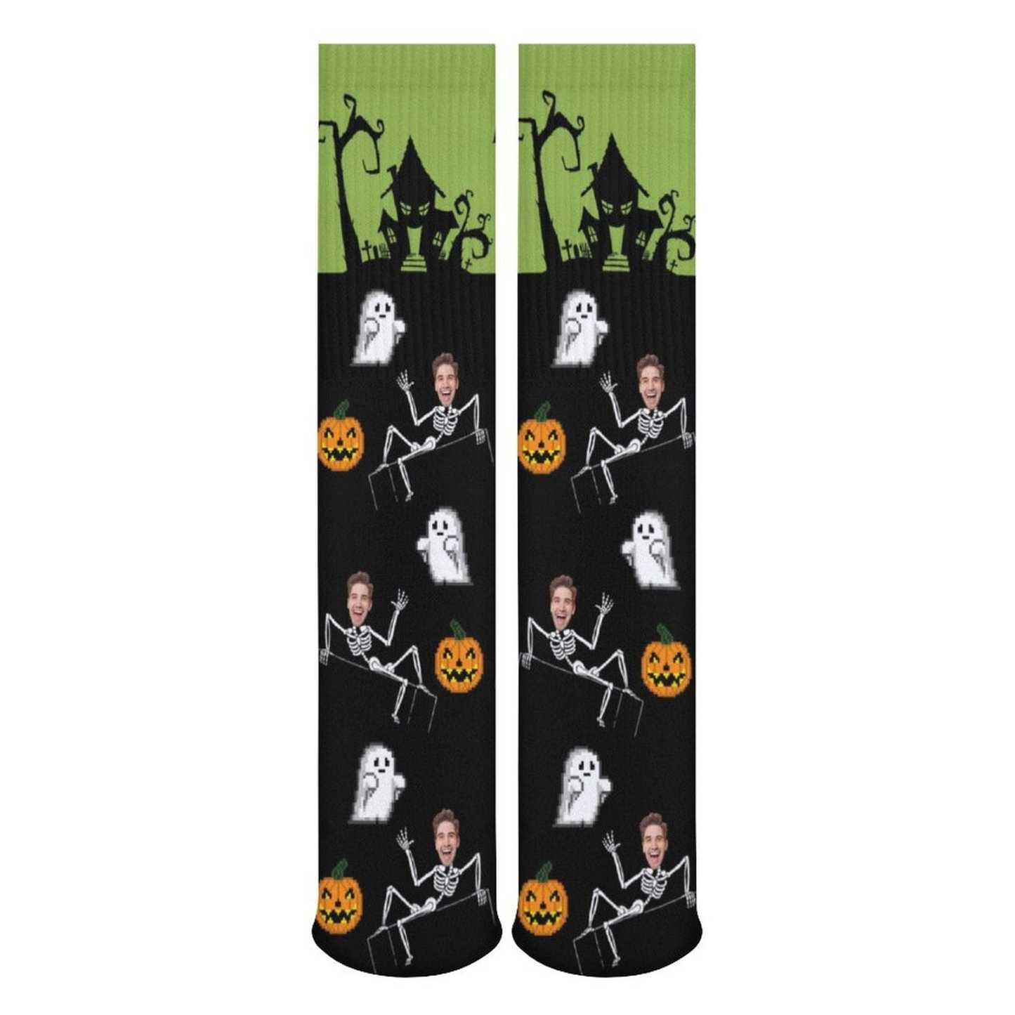 FacePajamas Sublimated Crew Socks-2WH-SDS Custom Face Sublimated Crew Socks Halloween Socks Personalized Funny Photo Socks Gift