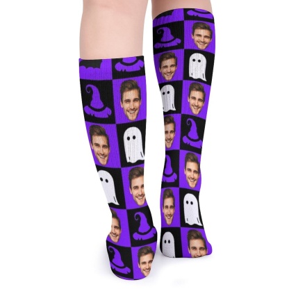 FacePajamas Sublimated Crew Socks-2WH-SDS Custom Face Sublimated Crew Socks Purple Socks Personalized Funny Photo Socks Gift for Halloween