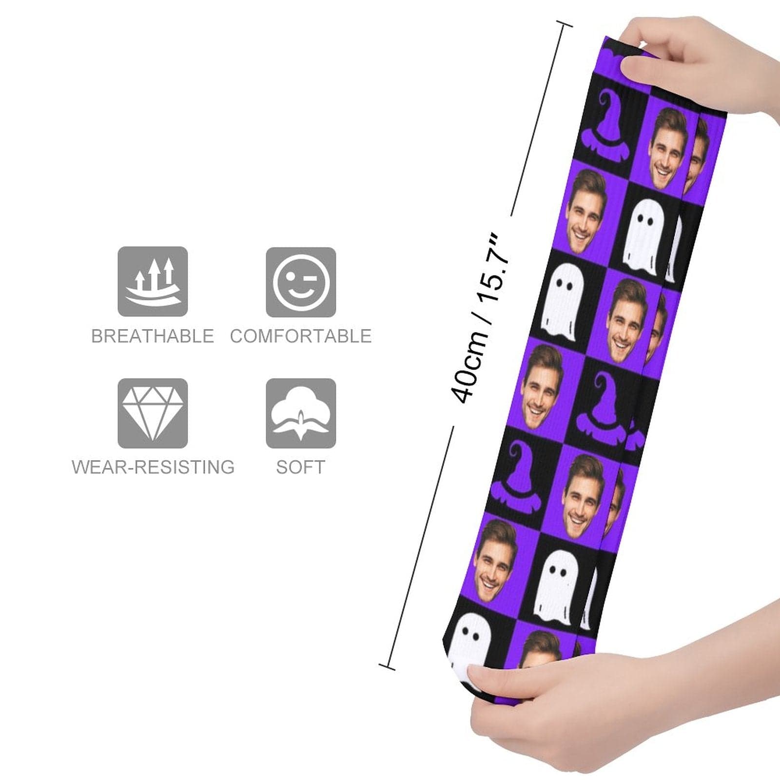 FacePajamas Sublimated Crew Socks-2WH-SDS Custom Face Sublimated Crew Socks Purple Socks Personalized Funny Photo Socks Gift for Halloween