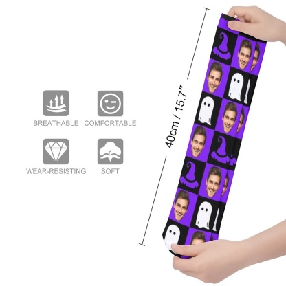 FacePajamas Sublimated Crew Socks-2WH-SDS Custom Face Sublimated Crew Socks Purple Socks Personalized Funny Photo Socks Gift for Halloween