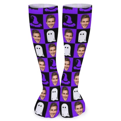 FacePajamas Sublimated Crew Socks-2WH-SDS Custom Face Sublimated Crew Socks Purple Socks Personalized Funny Photo Socks Gift for Halloween