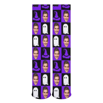 FacePajamas Sublimated Crew Socks-2WH-SDS Custom Face Sublimated Crew Socks Purple Socks Personalized Funny Photo Socks Gift for Halloween