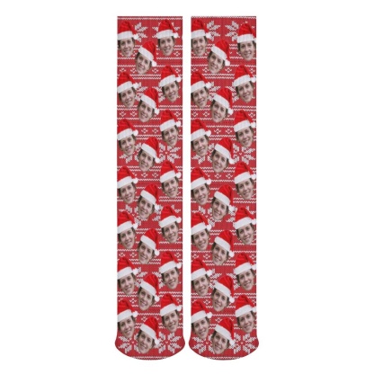 FacePajamas Sublimated Crew Socks-2WH-SDS Custom Face Sublimated Crew Socks Red Hat Socks Personalized Funny Photo Socks Gift for Christmas