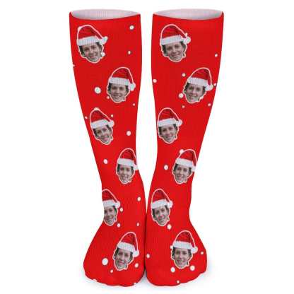 FacePajamas Sublimated Crew Socks-2WH-SDS Custom Face Sublimated Crew Socks Red Socks Personalized Funny Photo Socks Gift for Christmas
