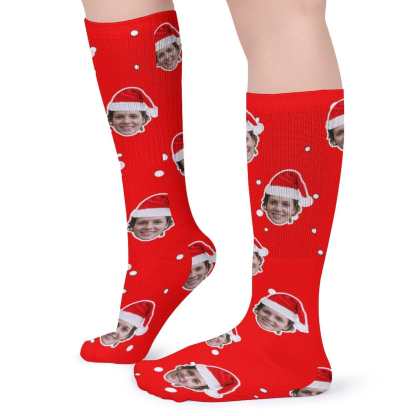 FacePajamas Sublimated Crew Socks-2WH-SDS Custom Face Sublimated Crew Socks Red Socks Personalized Funny Photo Socks Gift for Christmas