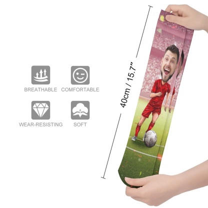 FacePajamas Sublimated Crew Socks-2WH-SDS Custom Face Sublimated Crew Socks World Cup Soccer Football Personalized Pohto Face on Socks All Over Print Gift Unisex