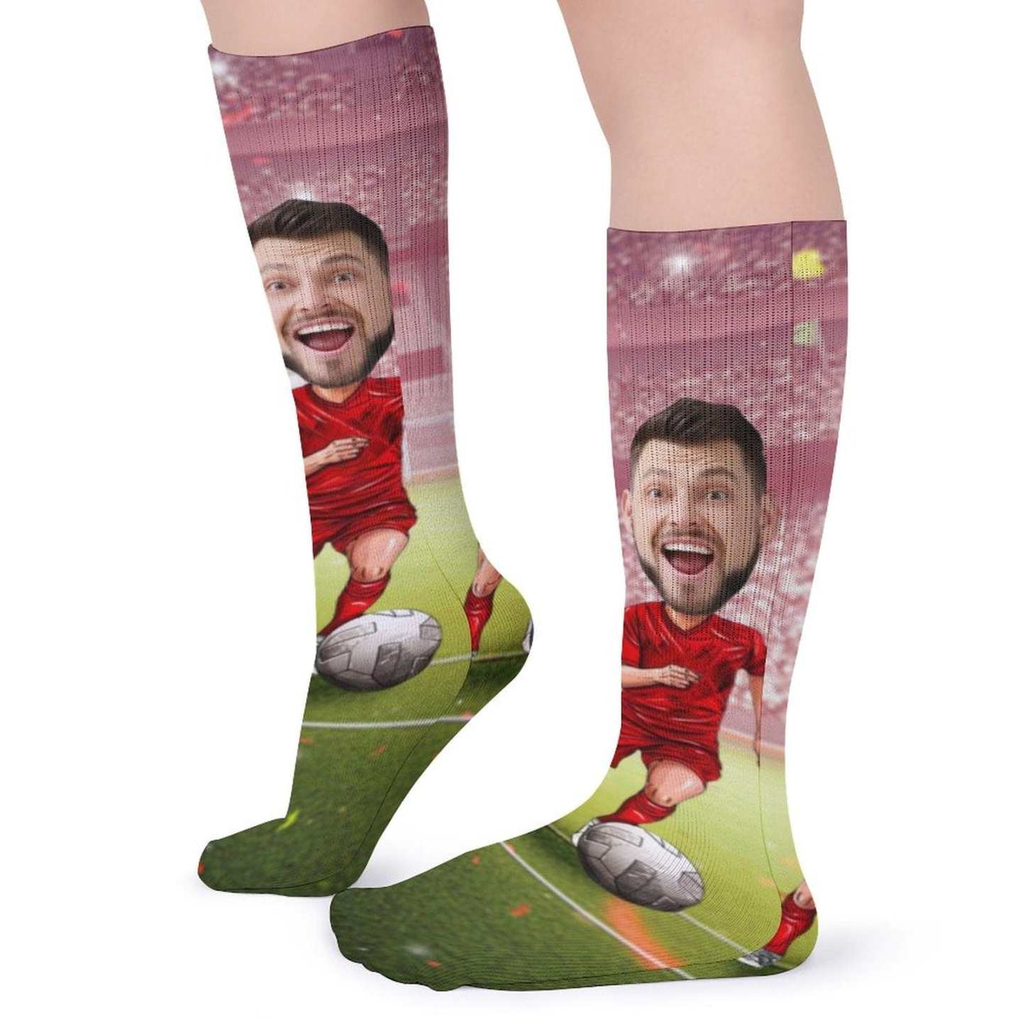 FacePajamas Sublimated Crew Socks-2WH-SDS Custom Face Sublimated Crew Socks World Cup Soccer Football Personalized Pohto Face on Socks All Over Print Gift Unisex