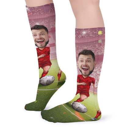 FacePajamas Sublimated Crew Socks-2WH-SDS Custom Face Sublimated Crew Socks World Cup Soccer Football Personalized Pohto Face on Socks All Over Print Gift Unisex