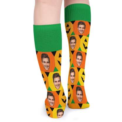 FacePajamas Sublimated Crew Socks-2WH-SDS Custom Face Sublimated Crew Socks Yellow Socks Personalized Funny Photo Socks Gift for Halloween
