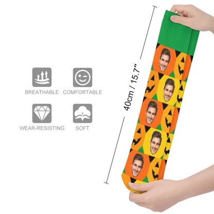 FacePajamas Sublimated Crew Socks-2WH-SDS Custom Face Sublimated Crew Socks Yellow Socks Personalized Funny Photo Socks Gift for Halloween