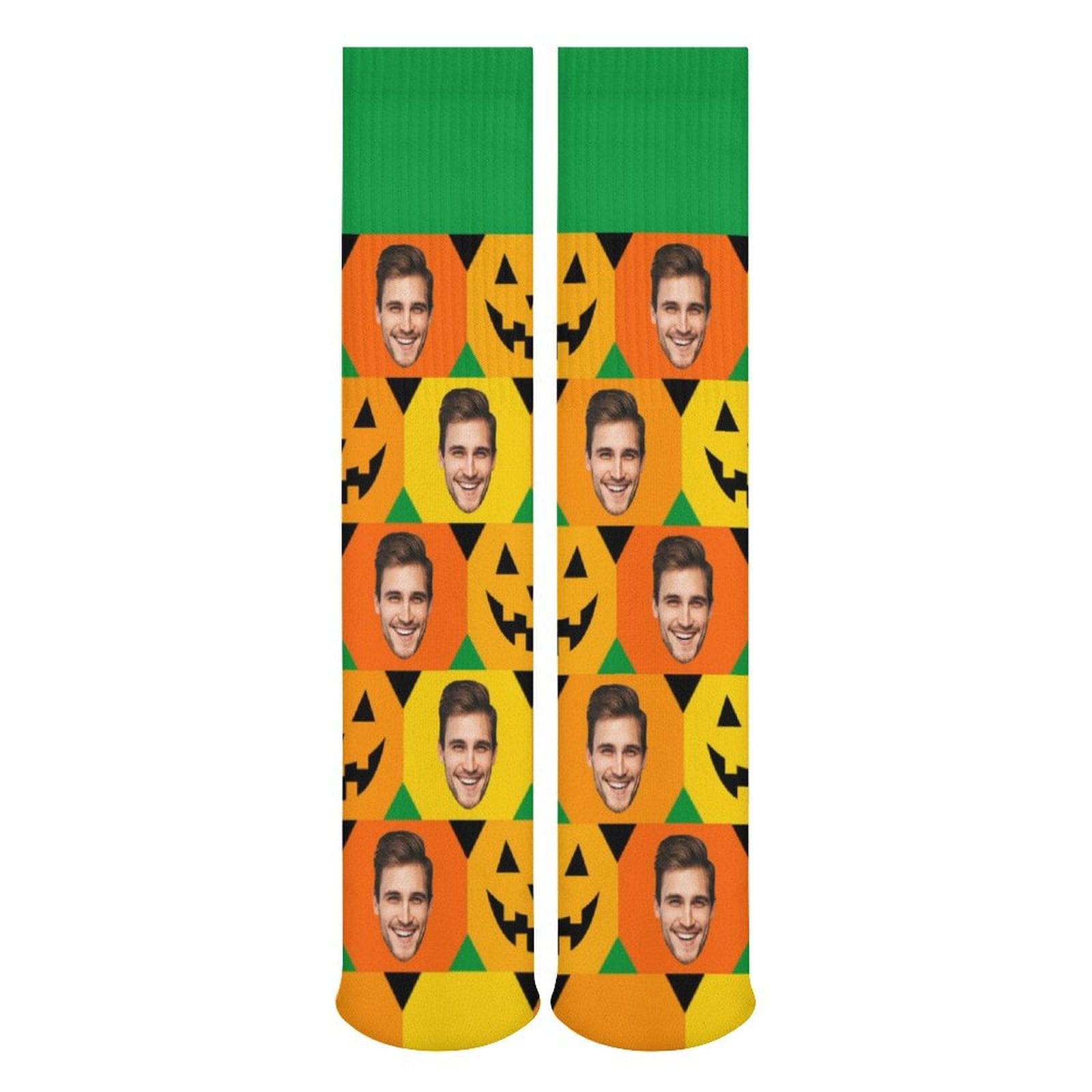 FacePajamas Sublimated Crew Socks-2WH-SDS Custom Face Sublimated Crew Socks Yellow Socks Personalized Funny Photo Socks Gift for Halloween