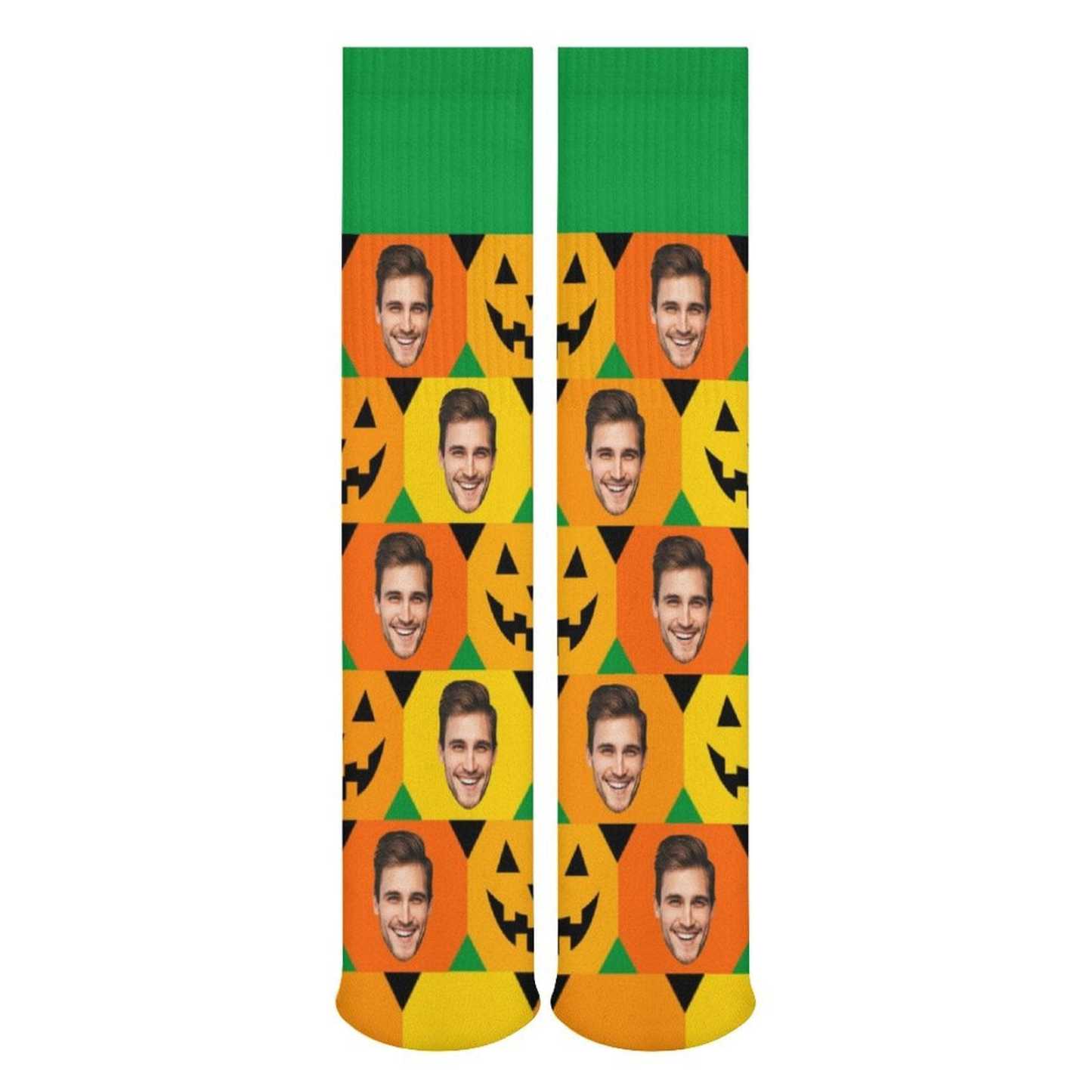 FacePajamas Sublimated Crew Socks-2WH-SDS Custom Face Sublimated Crew Socks Yellow Socks Personalized Funny Photo Socks Gift for Halloween