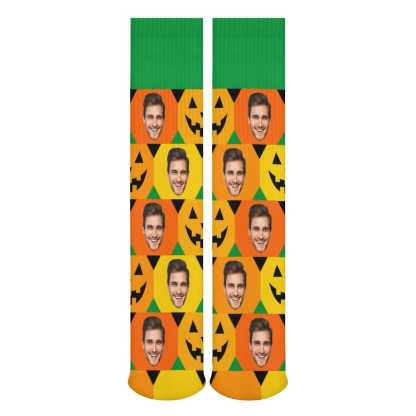 FacePajamas Sublimated Crew Socks-2WH-SDS Custom Face Sublimated Crew Socks Yellow Socks Personalized Funny Photo Socks Gift for Halloween