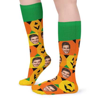 FacePajamas Sublimated Crew Socks-2WH-SDS Custom Face Sublimated Crew Socks Yellow Socks Personalized Funny Photo Socks Gift for Halloween