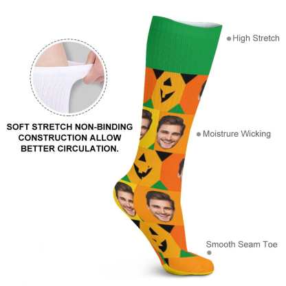 FacePajamas Sublimated Crew Socks-2WH-SDS Custom Face Sublimated Crew Socks Yellow Socks Personalized Funny Photo Socks Gift for Halloween