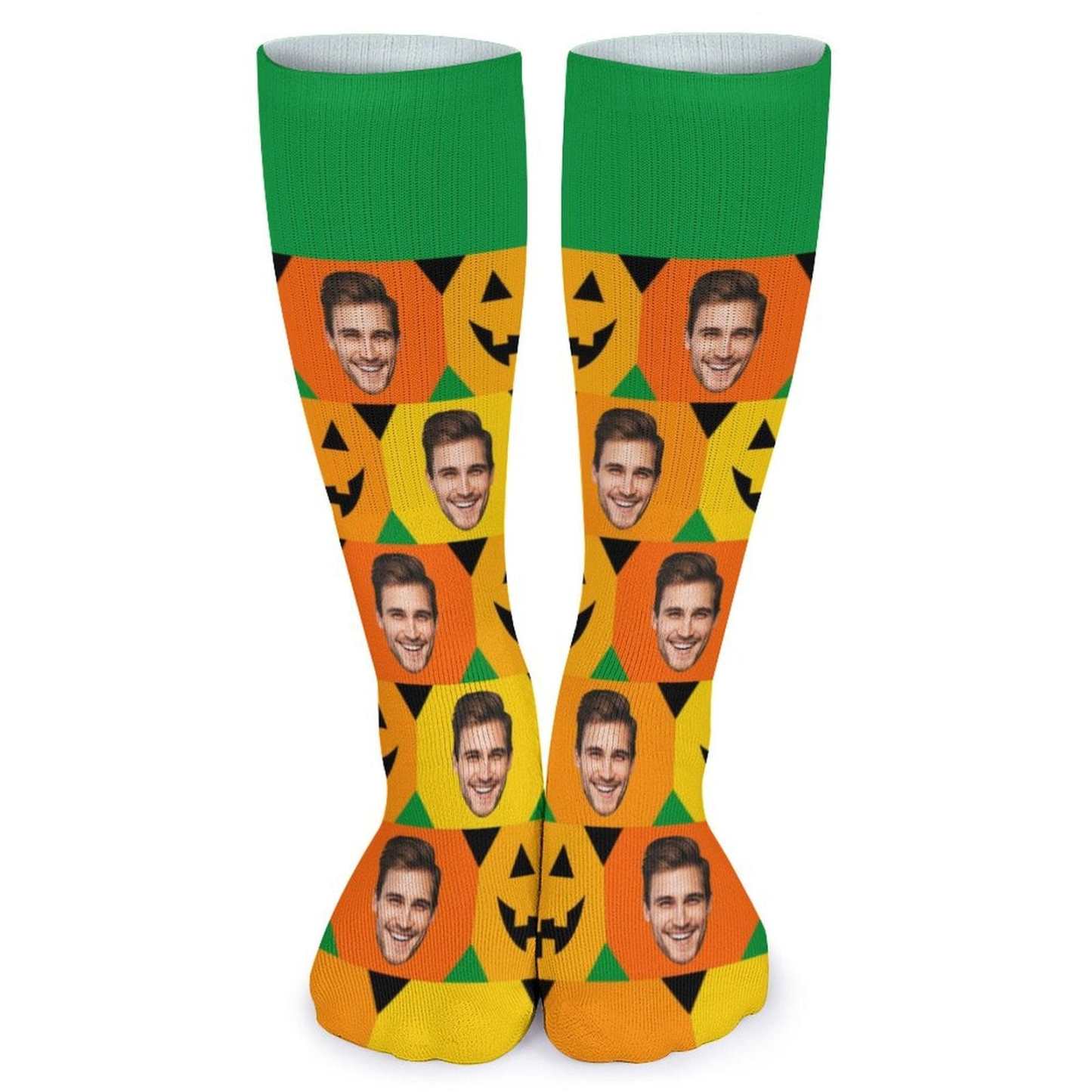 FacePajamas Sublimated Crew Socks-2WH-SDS Custom Face Sublimated Crew Socks Yellow Socks Personalized Funny Photo Socks Gift for Halloween
