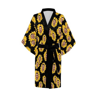 FacePajamas Pajama Custom Face Sunflower Yellow Women's Summer Short Pajamas Funny Personalized Photo Pajamas Kimono Robe