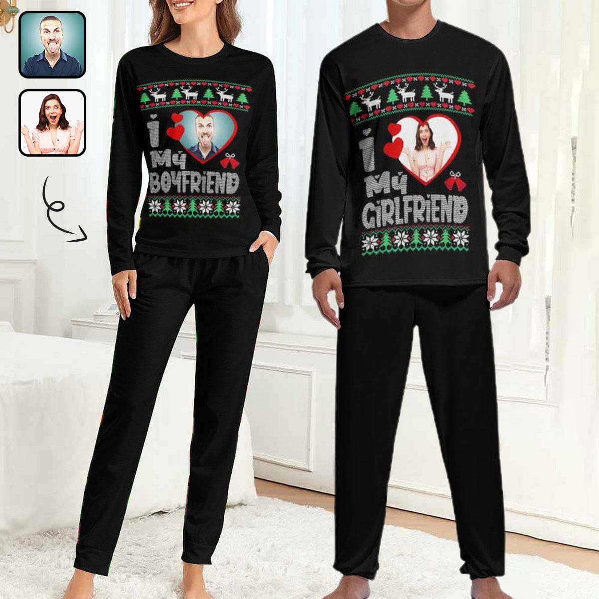 FacePajamas Pajama Custom Face Sweet Lover Sleepwear Personalized Slumber Party Couple Matching Pajamas