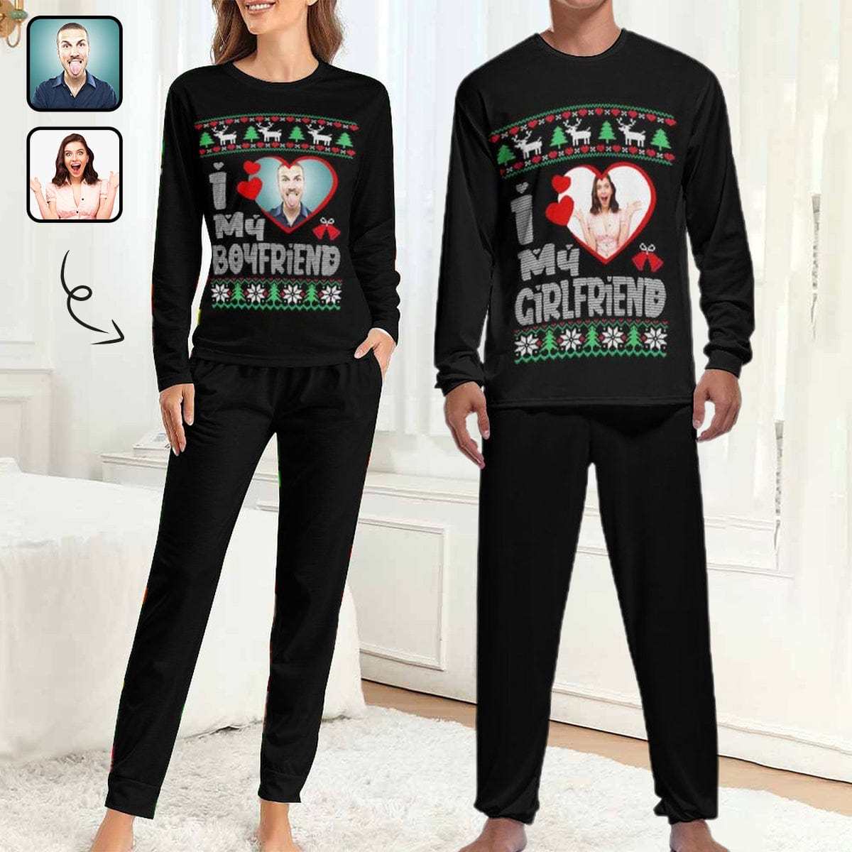 FacePajamas Pajama Custom Face Sweet Lover Sleepwear Personalized Slumber Party Couple Matching Pajamas